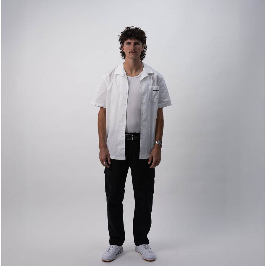 Ed's Whtite Contrast Stitch Camp Collar