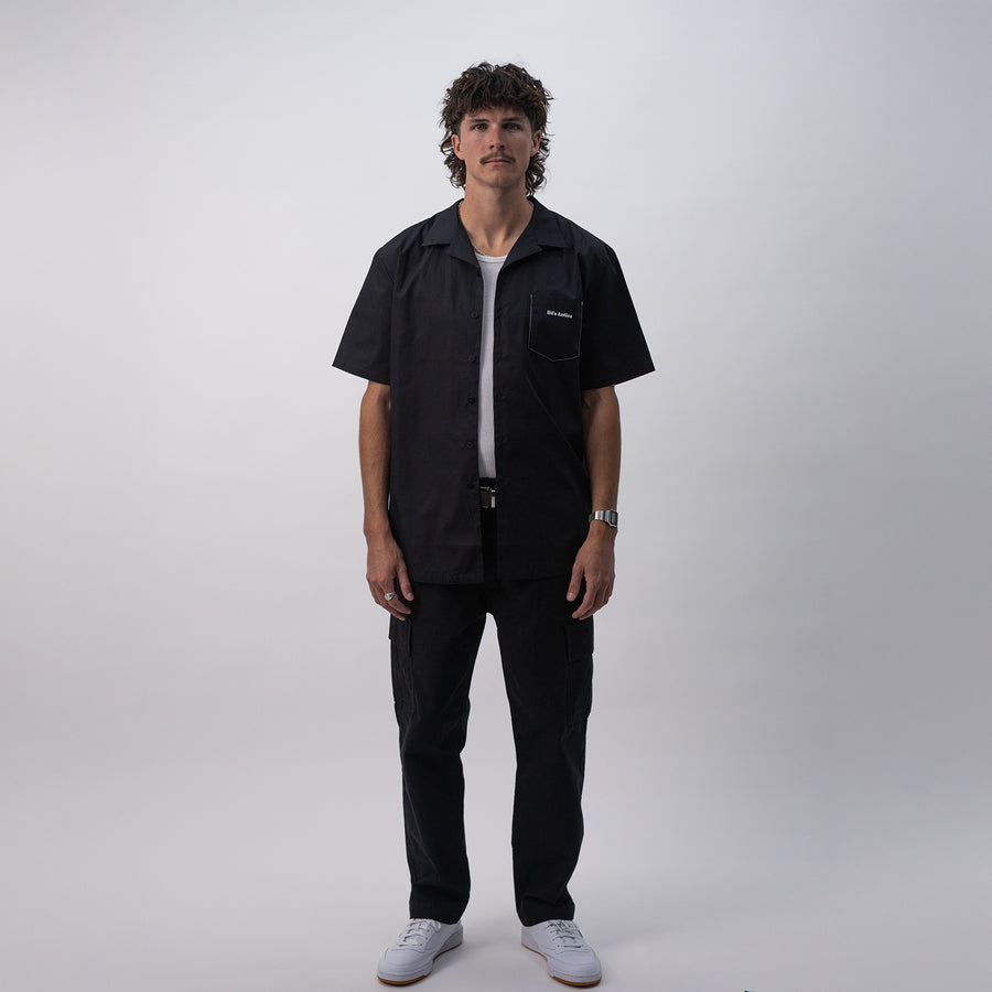 Ed's Black Contrast Stitch Camp Collar