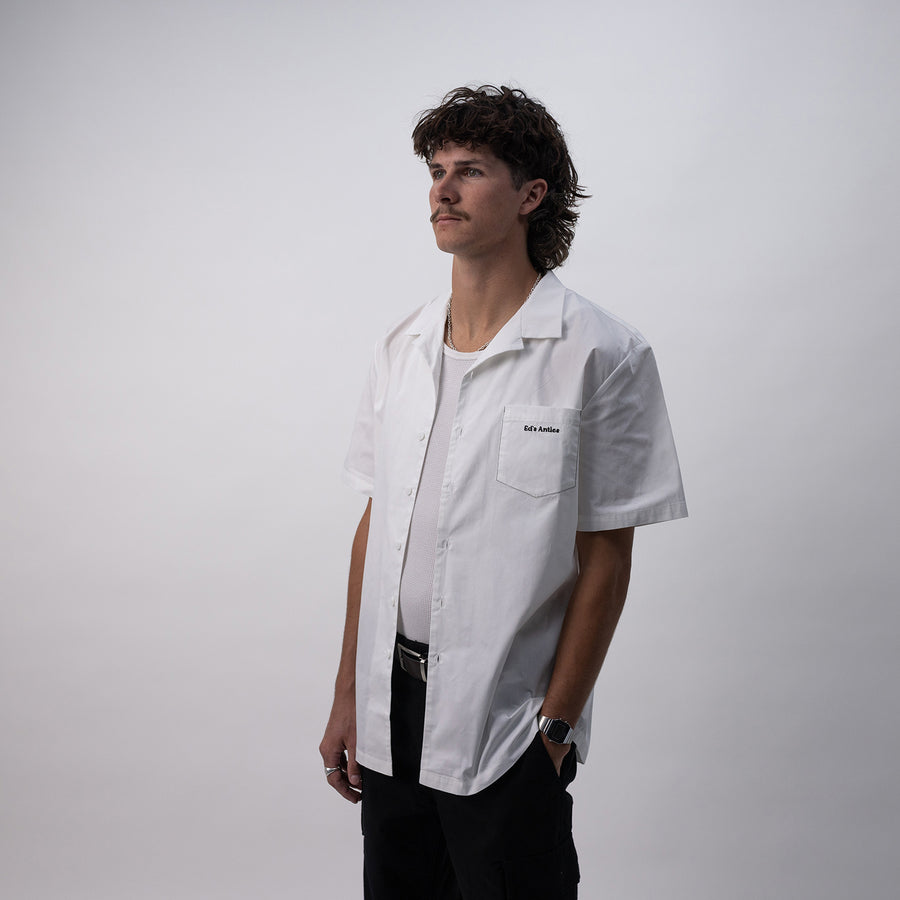 Ed's Whtite Contrast Stitch Camp Collar