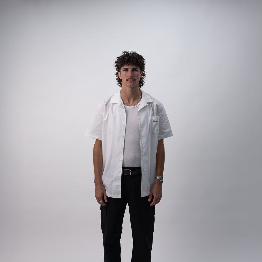 Ed's Whtite Contrast Stitch Camp Collar