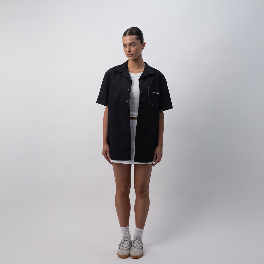 Ed's Black Contrast Stitch Camp Collar
