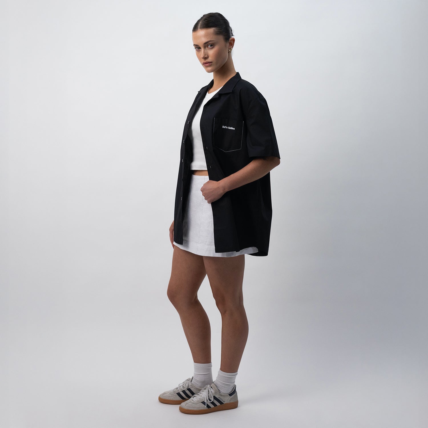 Ed's Black Contrast Stitch Camp Collar